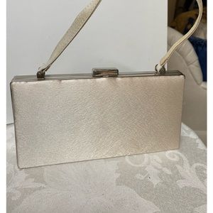 Ivory satin evening clutch with chain strap 8”x4”x2” perfect condition